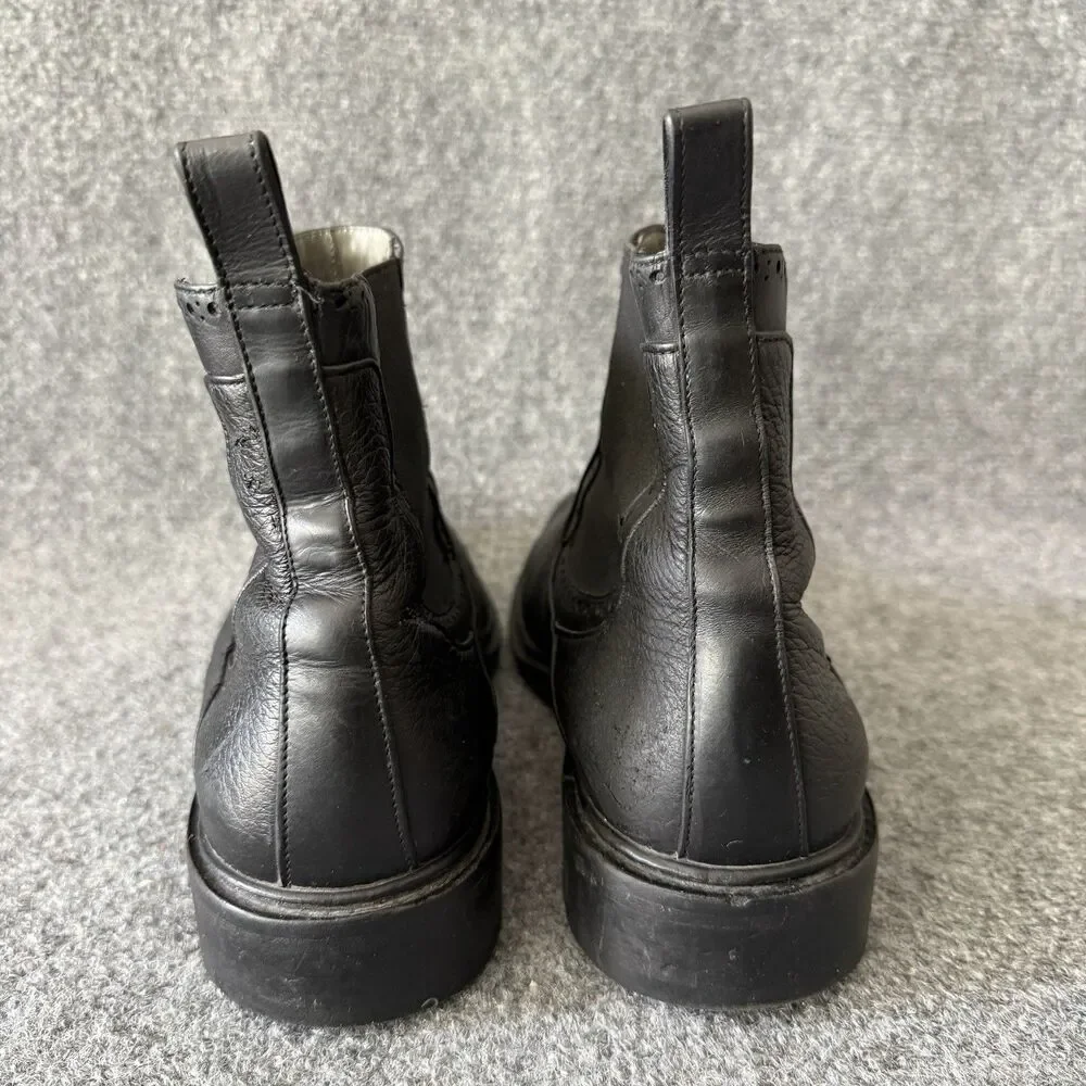 Franco Cuadra Men's Chelsea Boots Black Leather Brogue Pull Tab MEX 26.5 US 7.5